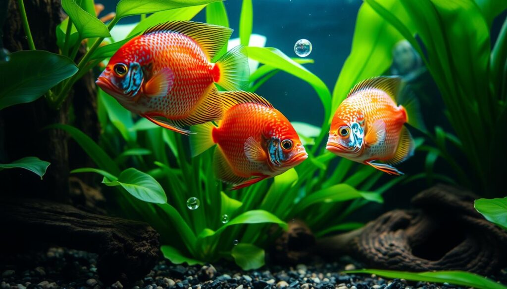 Feeding discus fish in planted tank