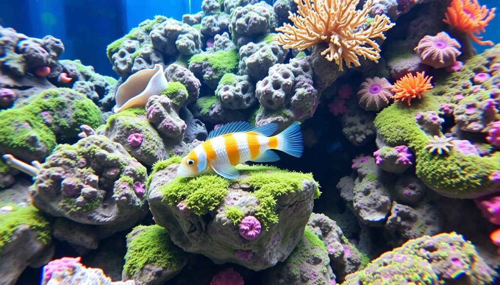 Lawnmower blenny in a reef tank