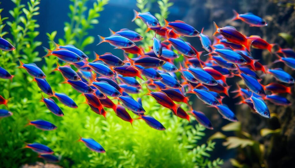 Neon tetra schooling fish