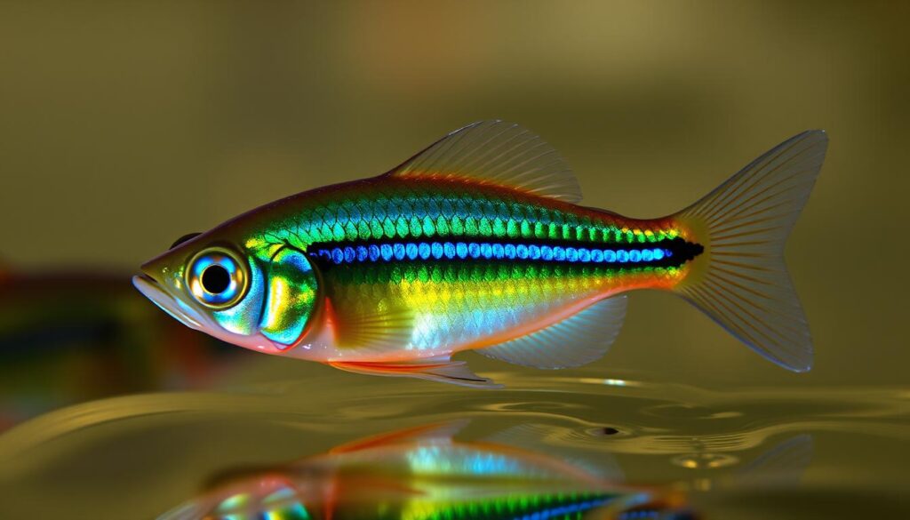 Neon tetra with iridescent blue stripe