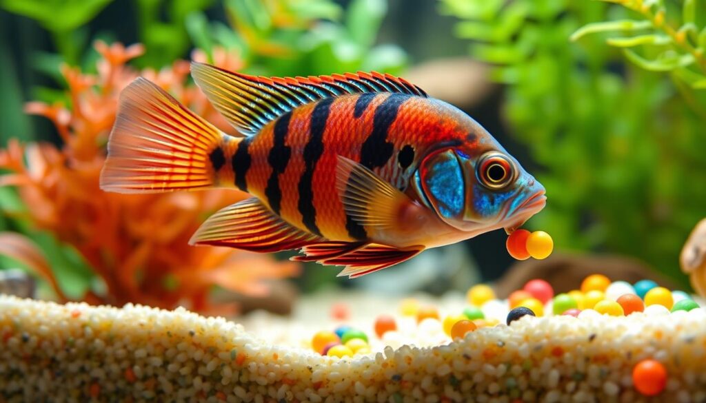 Nijssen's Dwarf Cichlid eating aquarium fish food